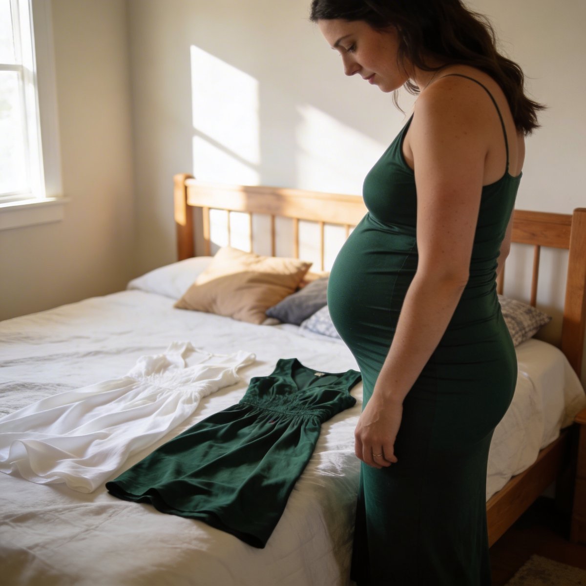 Tuleva äiti valmistelee raskausvalokuvaustaan asusteilla ja tarvikkeilla