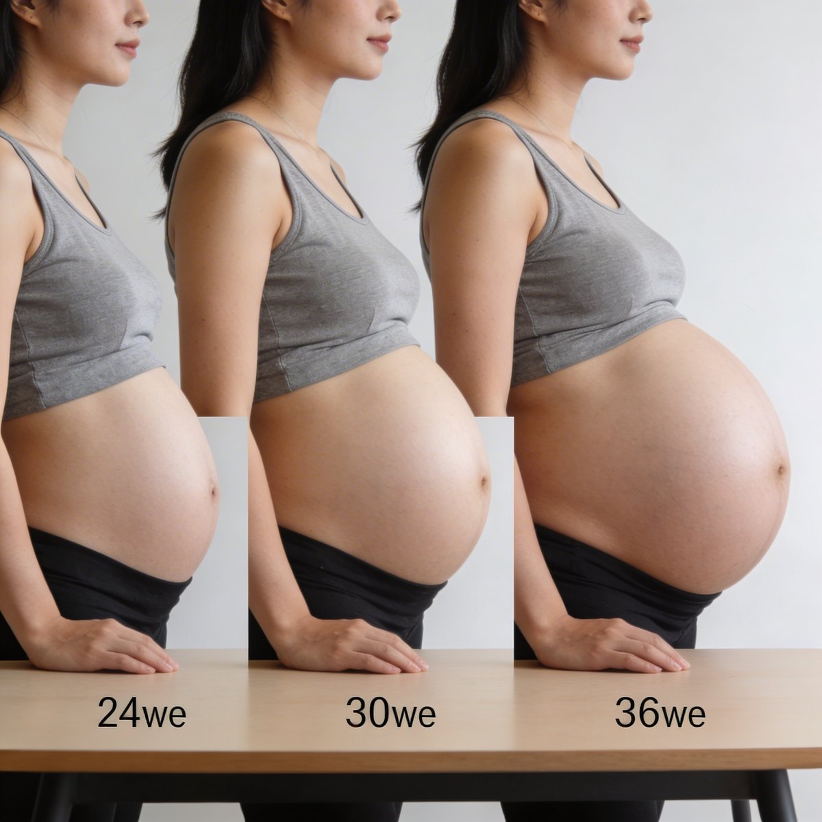 Kalenteri, joka näyttää optimaaliset raskausviikot valokuvaukseen viikoilla 28–34